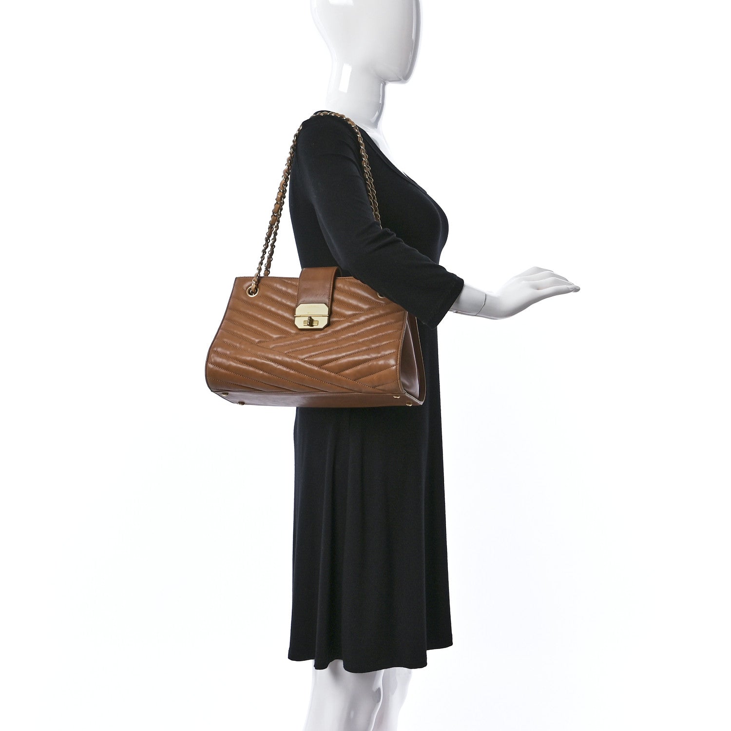 Chanel Calfskin Chevron Quilted Gabrielle Tote Beige 2 of 10