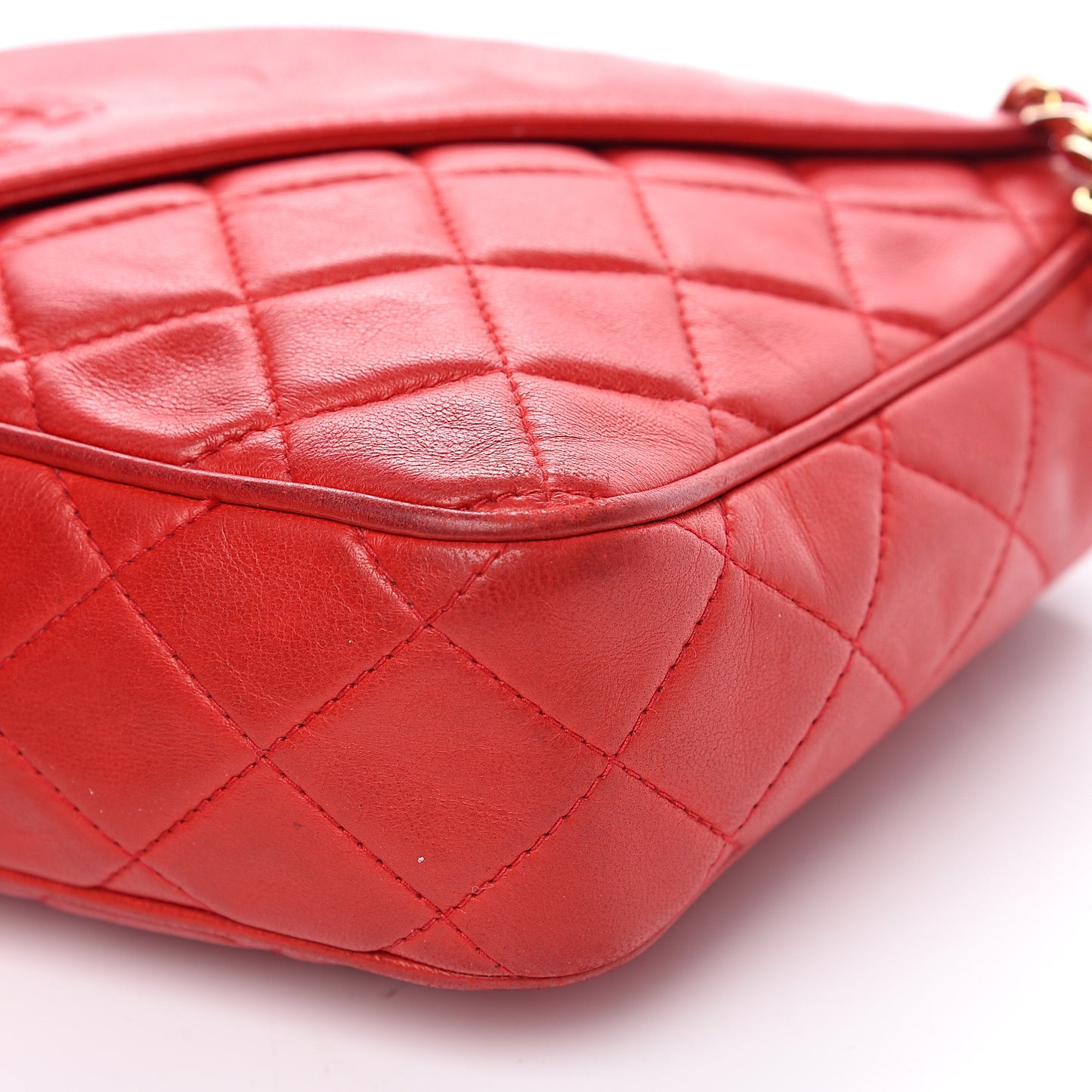 Lambskin Quilted Flap Tassel Camera Case Red