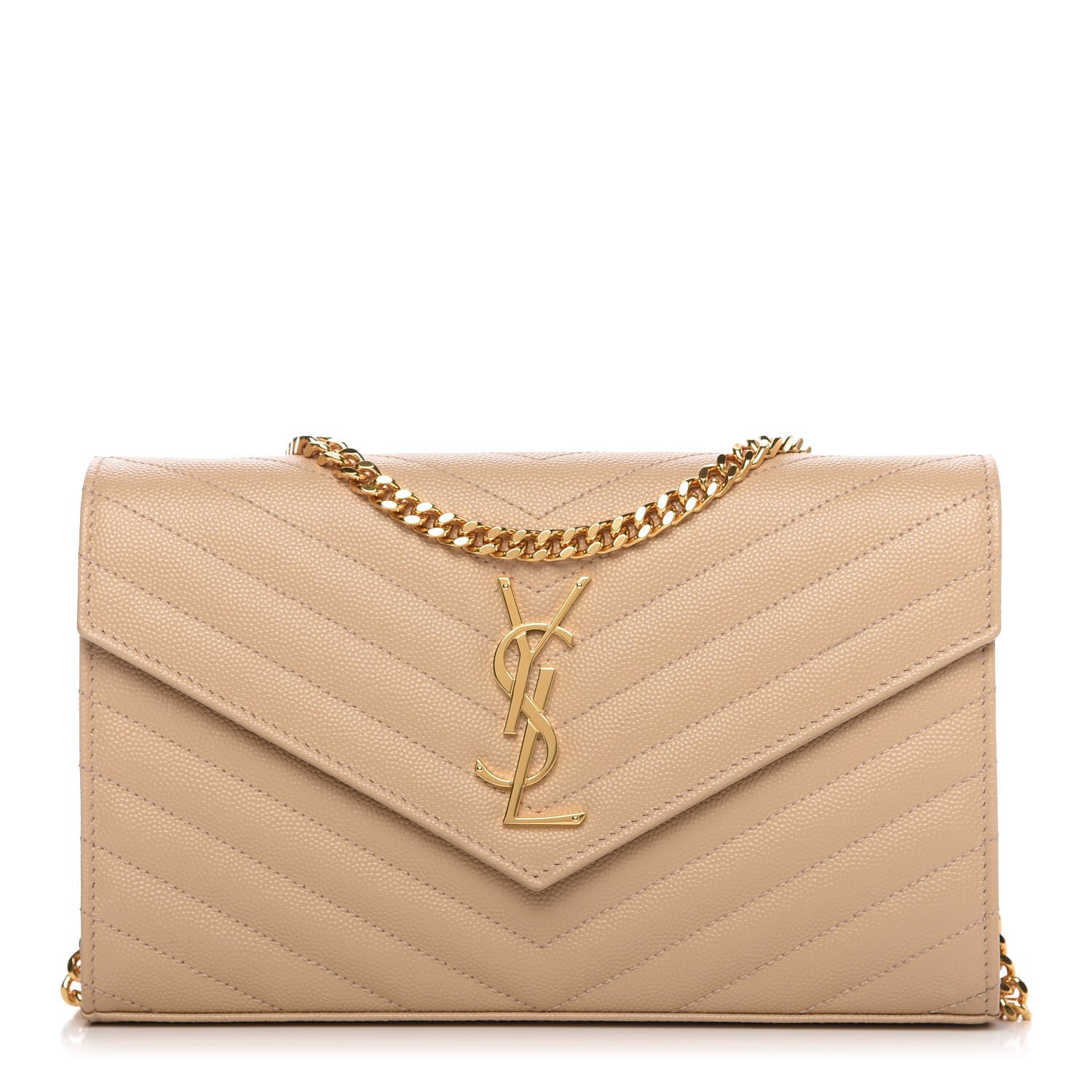 Saint Laurent Grain De Poudre Matelasse Chevron Monogram Chain Wallet Nude Powder 1 of 9