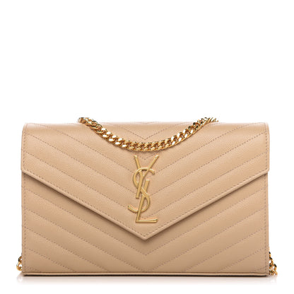 Saint Laurent Grain De Poudre Matelasse Chevron Monogram Chain Wallet Nude Powder 1 of 9