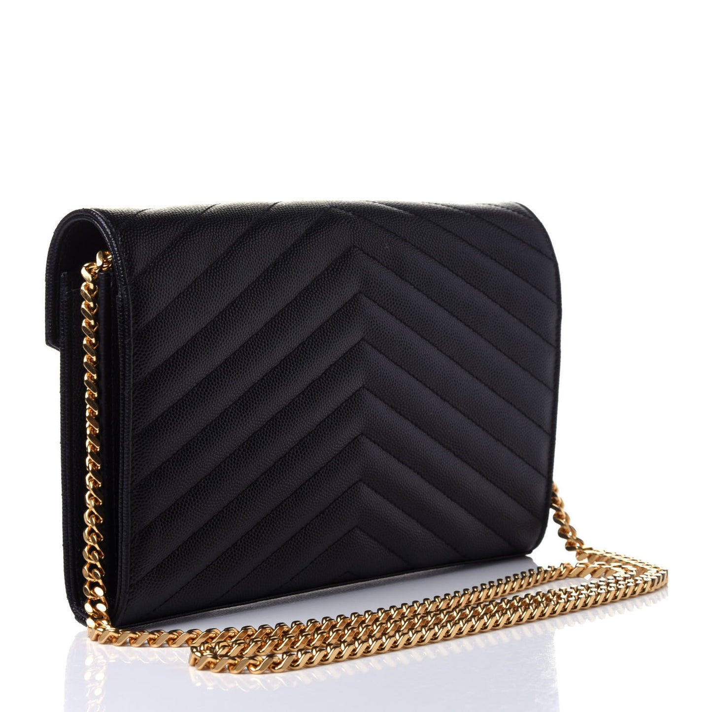 Grain De Poudre Matelasse Chevron Monogram Chain Wallet Black
