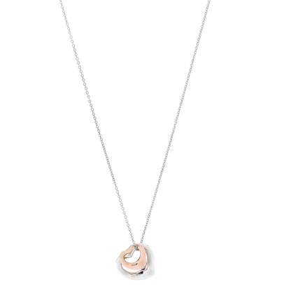 Tiffany Sterling Silver 18K Rose Gold Elsa Peretti 16mm Double Open Heart Pendant Necklace 1 of 6
