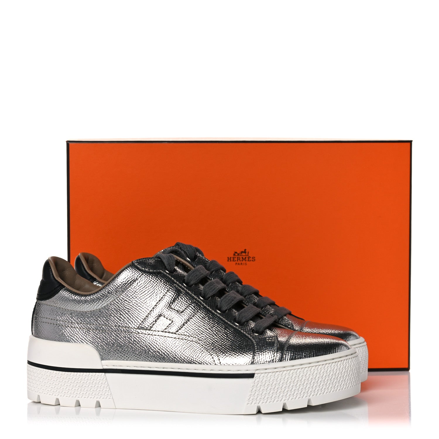 Hermes Metallic Epsom Womens Voltage Sneakers 36 Gris Argente Vieilli Black 9 of 9