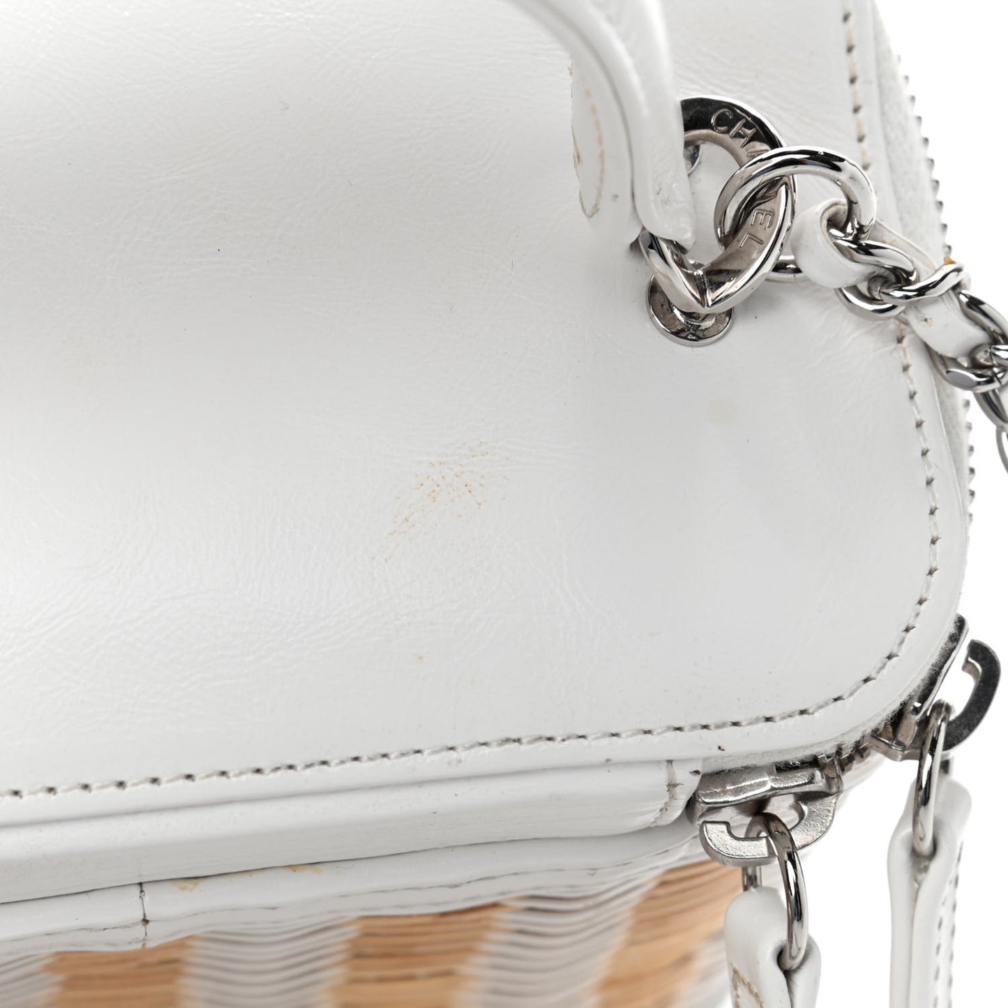Calfskin Raffia Small Vanity Case Bag White Beige