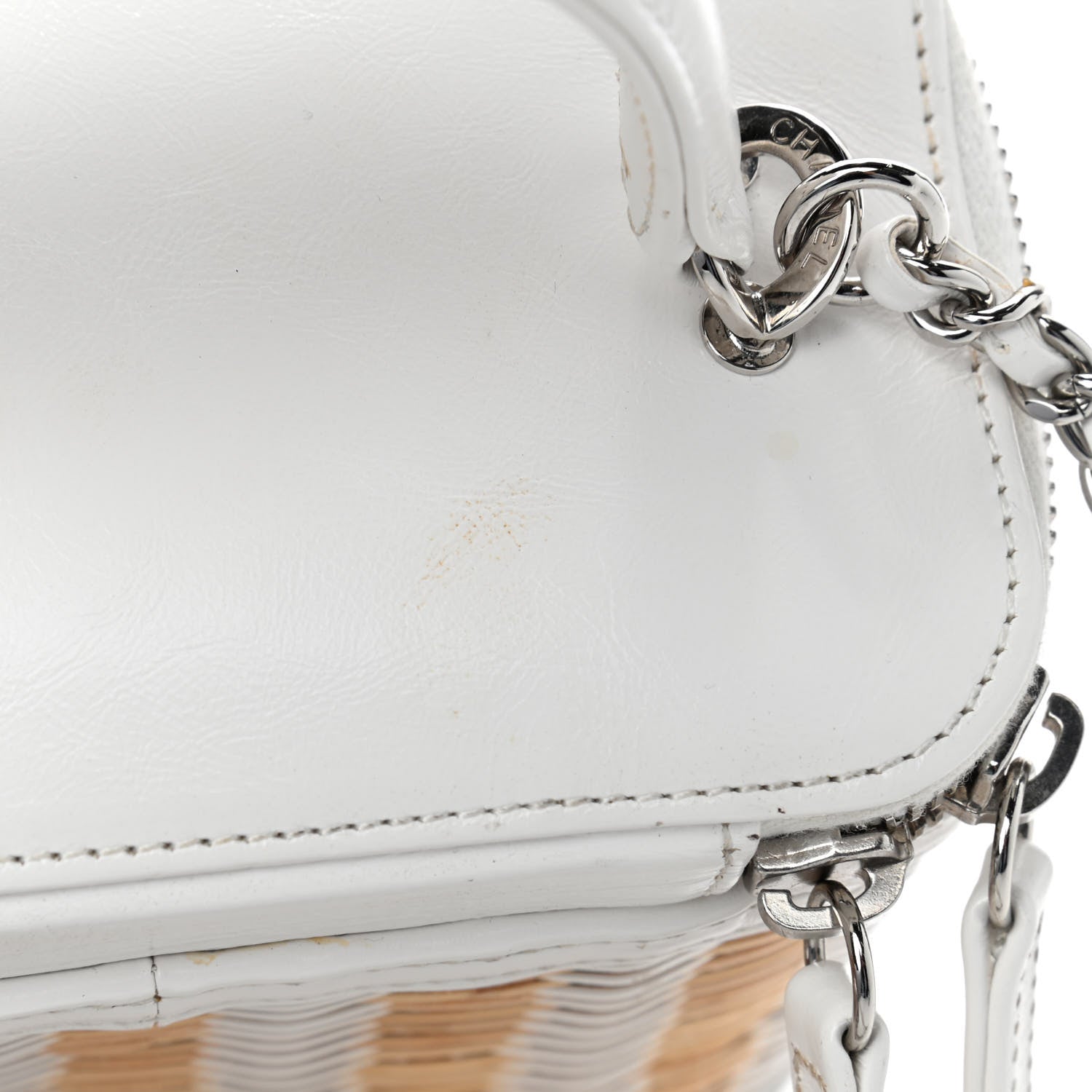 Chanel Calfskin Raffia Small Vanity Case Bag White Beige 9 of 10