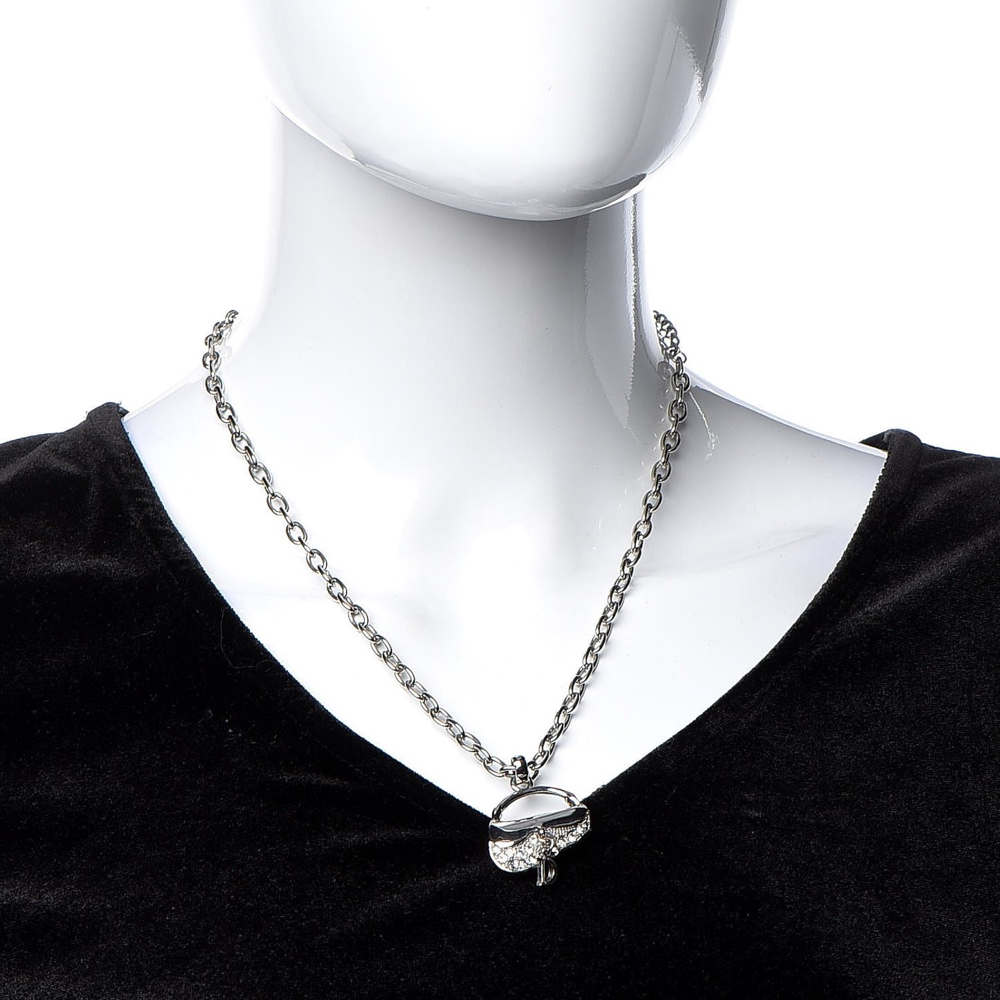Crystal Saddle Bag Pendant Necklace Silver