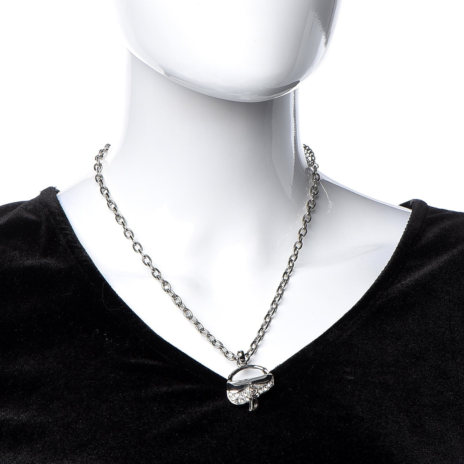 Christian Dior Crystal Saddle Bag Pendant Necklace Silver 2 of 6