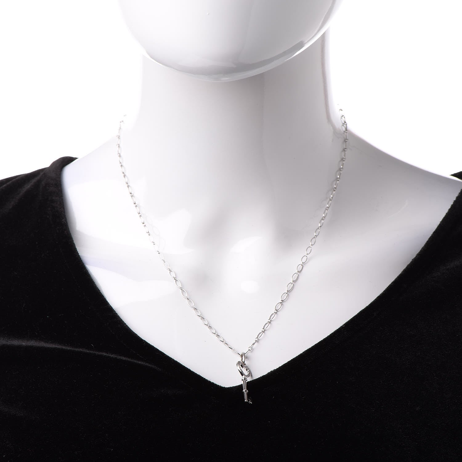 Tiffany 18K White Gold Diamond Mini Heart Key Charm Pendant Link Necklace 2 of 7