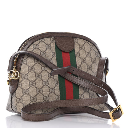 Gucci GG Supreme Monogram Textured Dollar Calfskin Web Small Ophidia Dome Shoulder Bag Beige Ebony New Acero 3 of 11