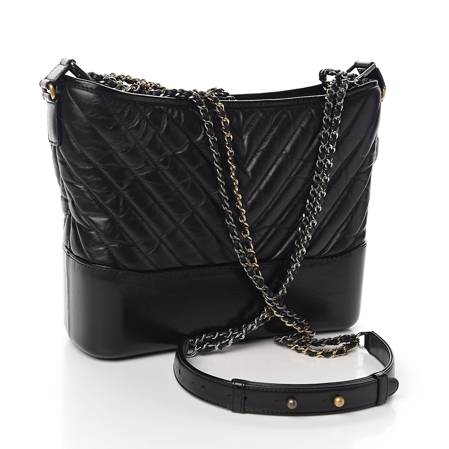 Aged Calfskin Chevron Quilted Medium Gabrielle Hobo Black
