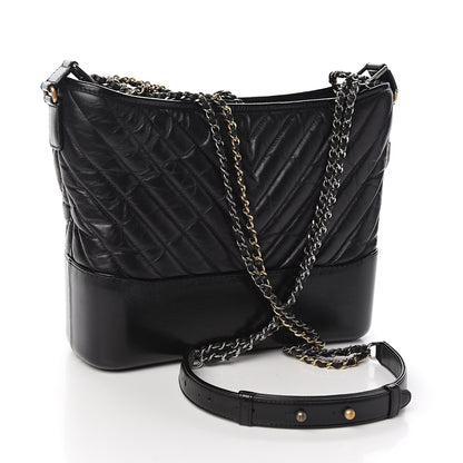 Chanel Aged Calfskin Chevron Quilted Medium Gabrielle Hobo Black 2 of 8