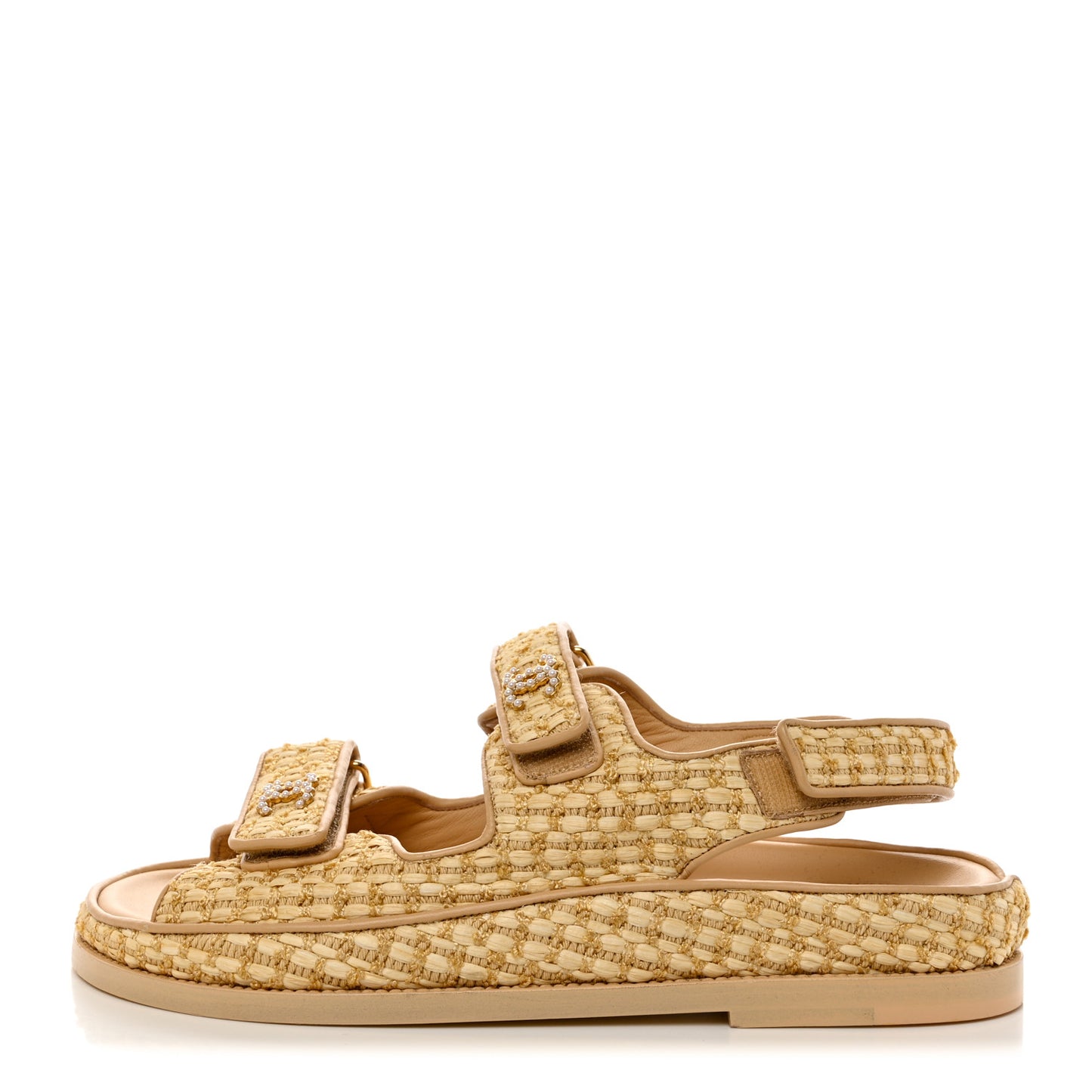 Braided Fabric Velcro Dad Sandals 39.5 Beige