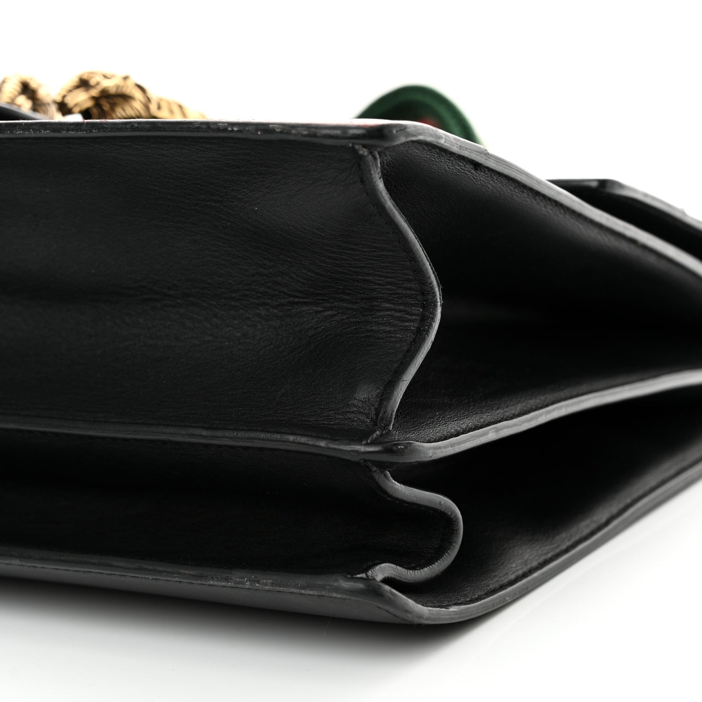 Calfskin Bamboo Web Large Dionysus Top Handle Bag Black Bright Evergreen Hibiscus Red