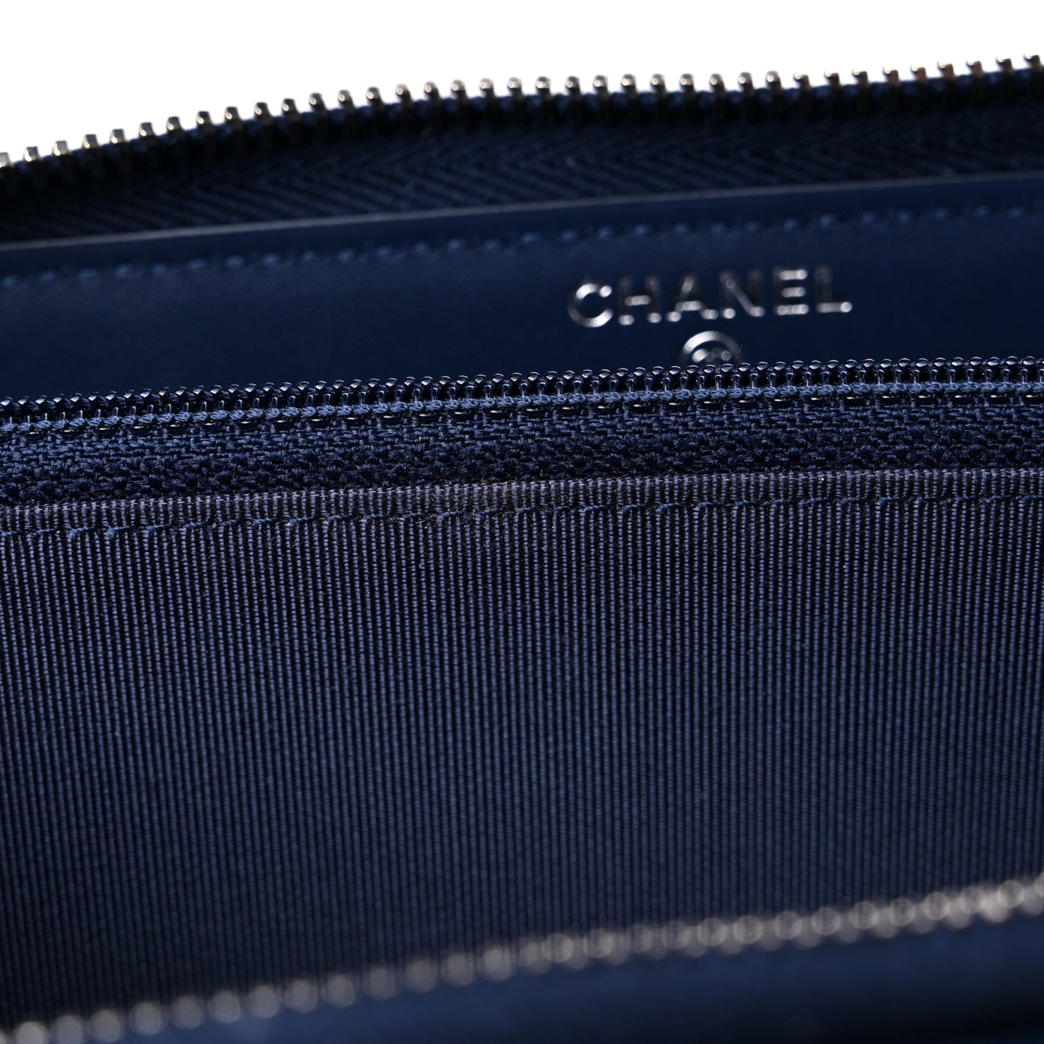 Chanel Caviar Chevron Quilted Large Gusset Zip Around Wallet Navy 11 of 13