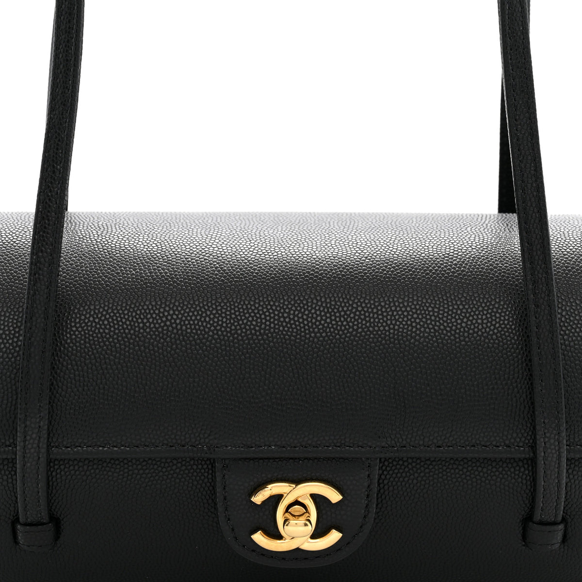 Shiny Caviar Preppy Coco Small Bowling Bag Black