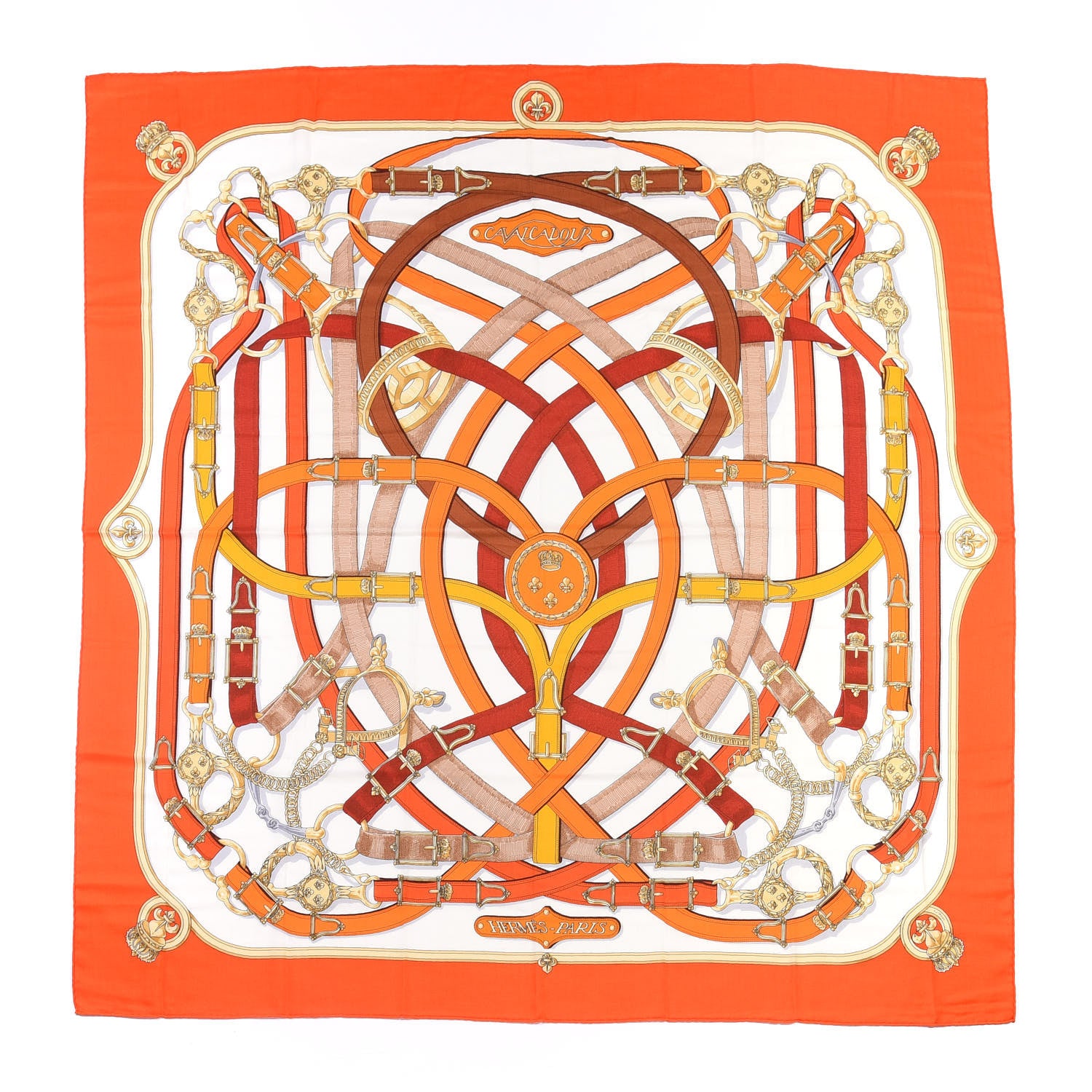 Hermes Cashmere Silk Cavalcadour Shawl 140 Orange White 1 of 4