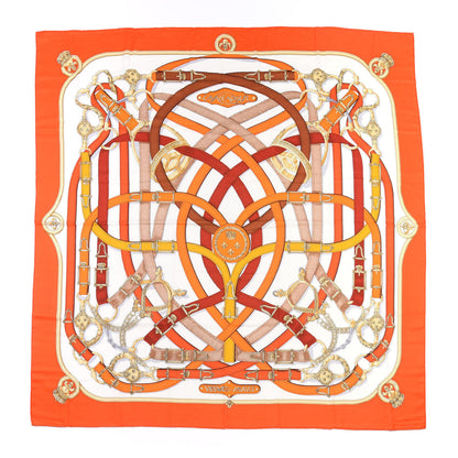 Hermes Cashmere Silk Cavalcadour Shawl 140 Orange White 1 of 4