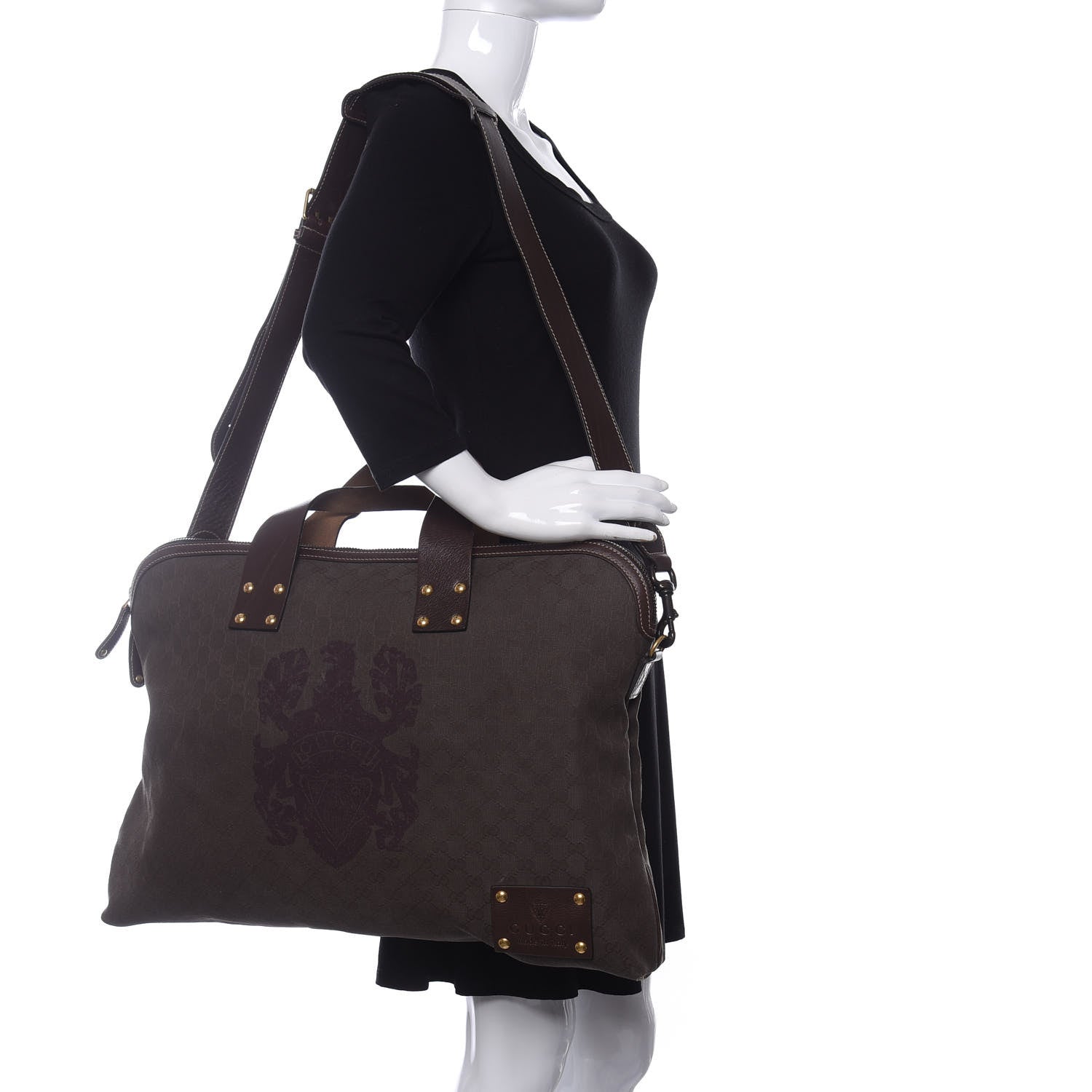 Gucci Monogram Calfskin Studded Tote Brown 2 of 10