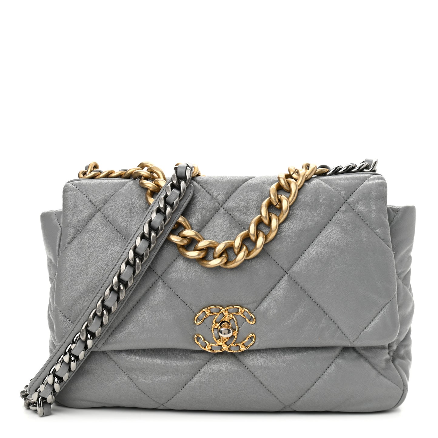 Lambskin Quilted Large Chanel 19 Flap Grey