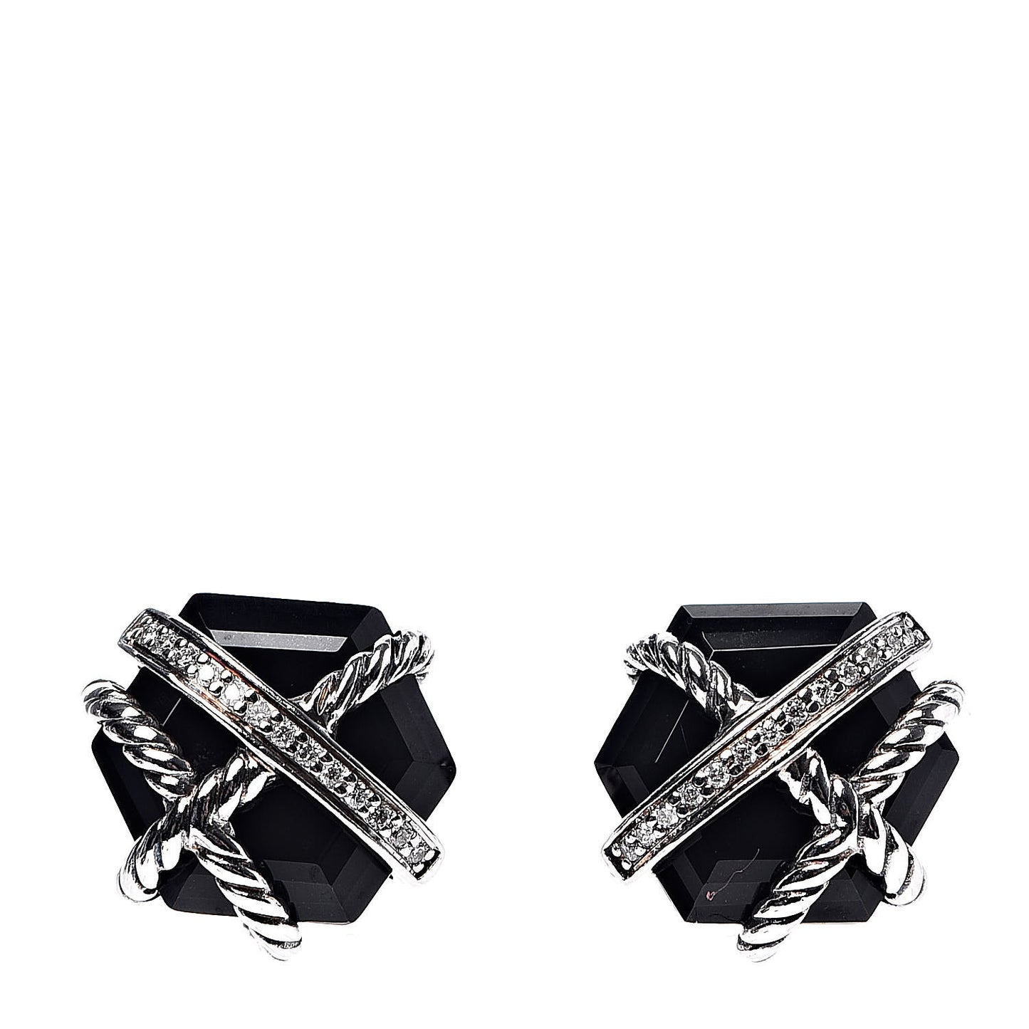 Sterling Silver Diamond Black Onyx 11mm Cable Wrap Earrings