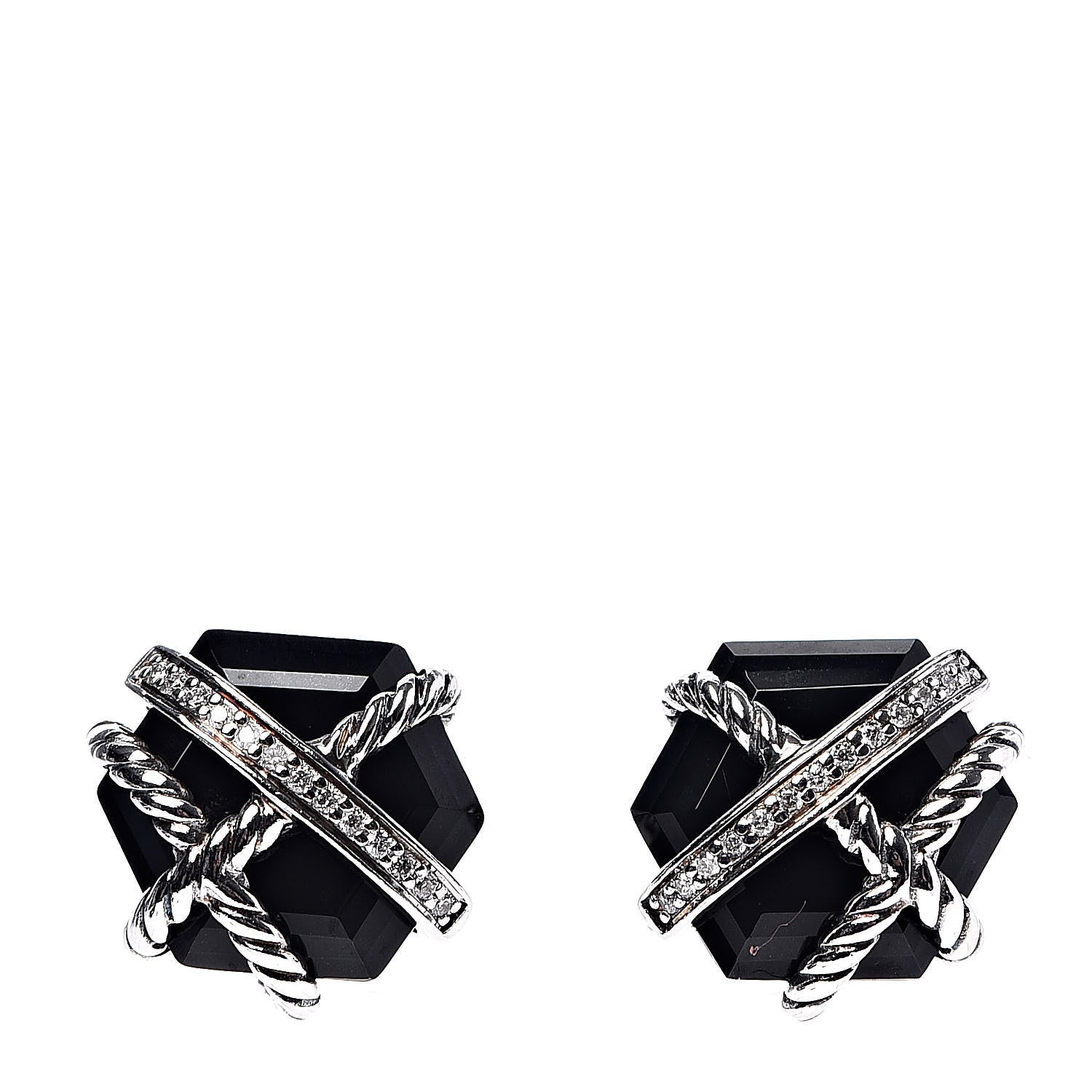 David Yurman Sterling Silver Diamond Black Onyx 11mm Cable Wrap Earrings 1 of 5