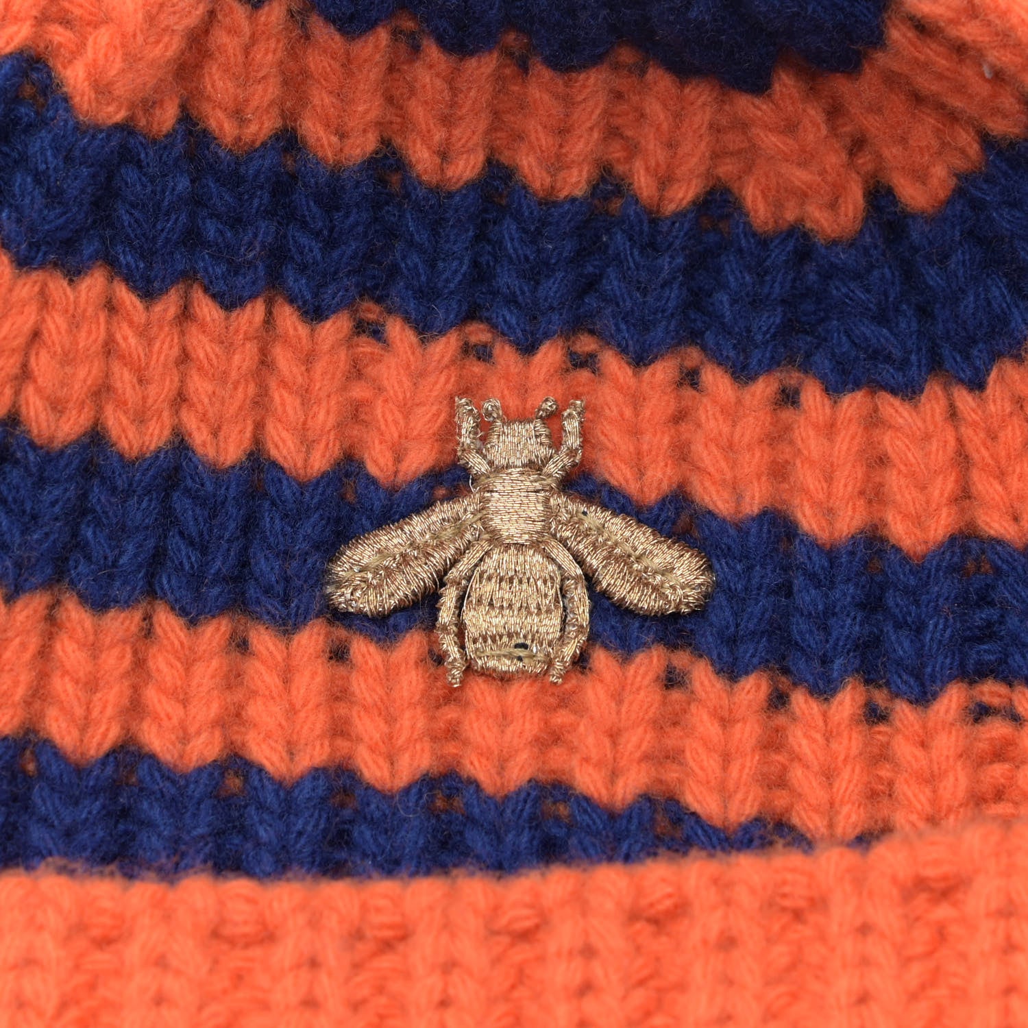 Gucci Wool Knit Bee Embroidered K2 Beanie Hat 58 Orange Blue 4 of 6