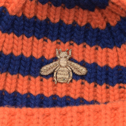 Gucci Wool Knit Bee Embroidered K2 Beanie Hat 58 Orange Blue 4 of 6
