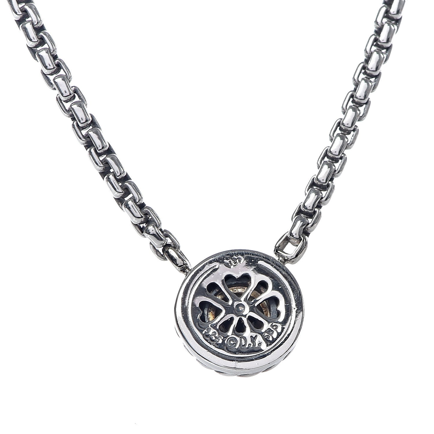 Sterling Silver 14K Yellow Gold Black Onyx 12mm Cookie Pendant Necklace