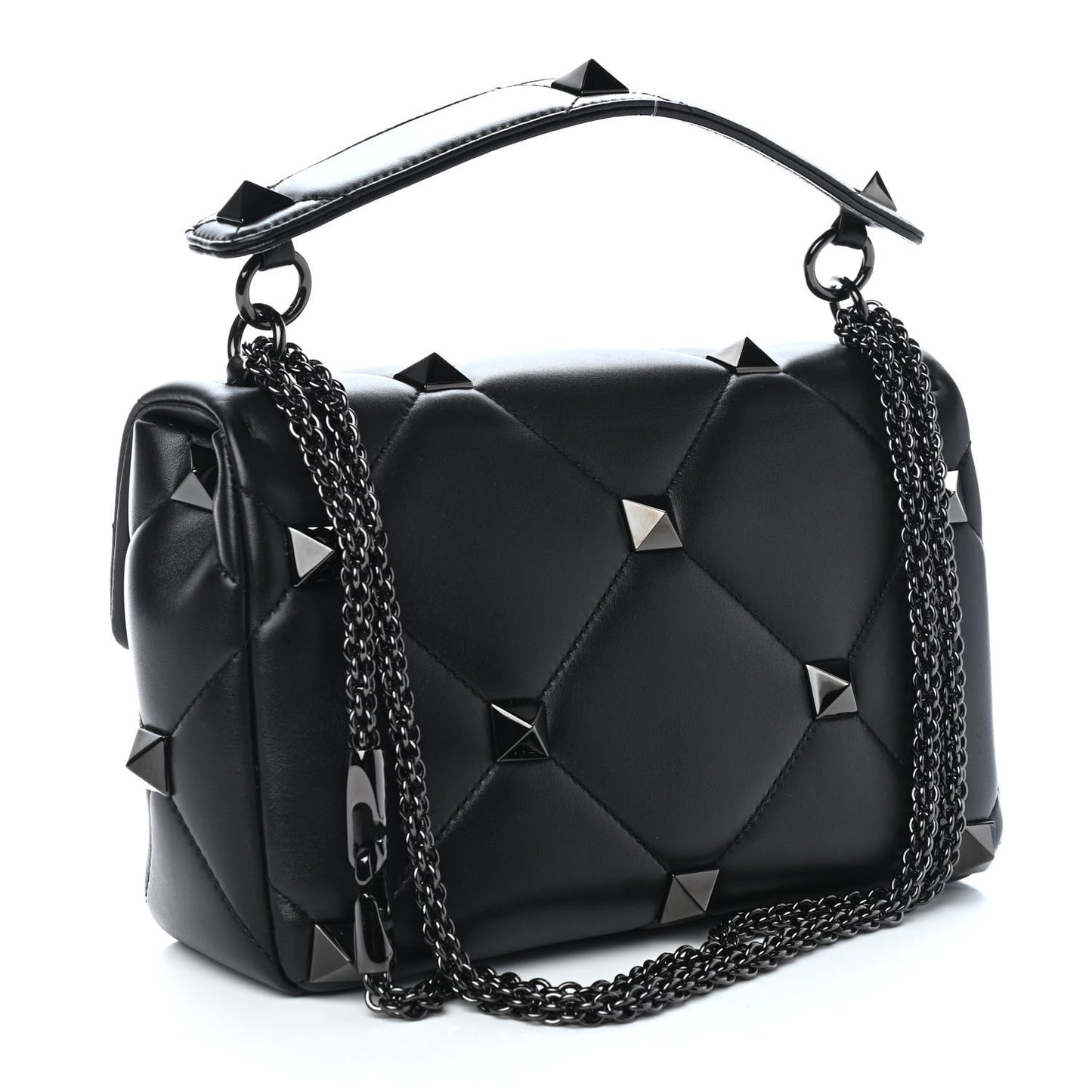 Nappa Monochrome Large Roman Stud Shoulder Bag Black