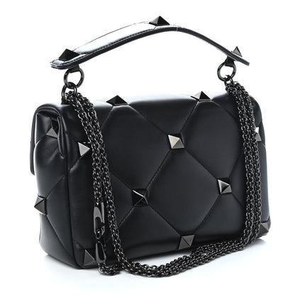 Valentino Garavani Nappa Monochrome Large Roman Stud Shoulder Bag Black 2 of 6