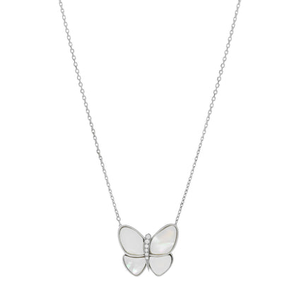 Van Cleef & Arpels 18K White Gold Mother of Pearl Diamond Butterfly Pendant Necklace 1 of 4