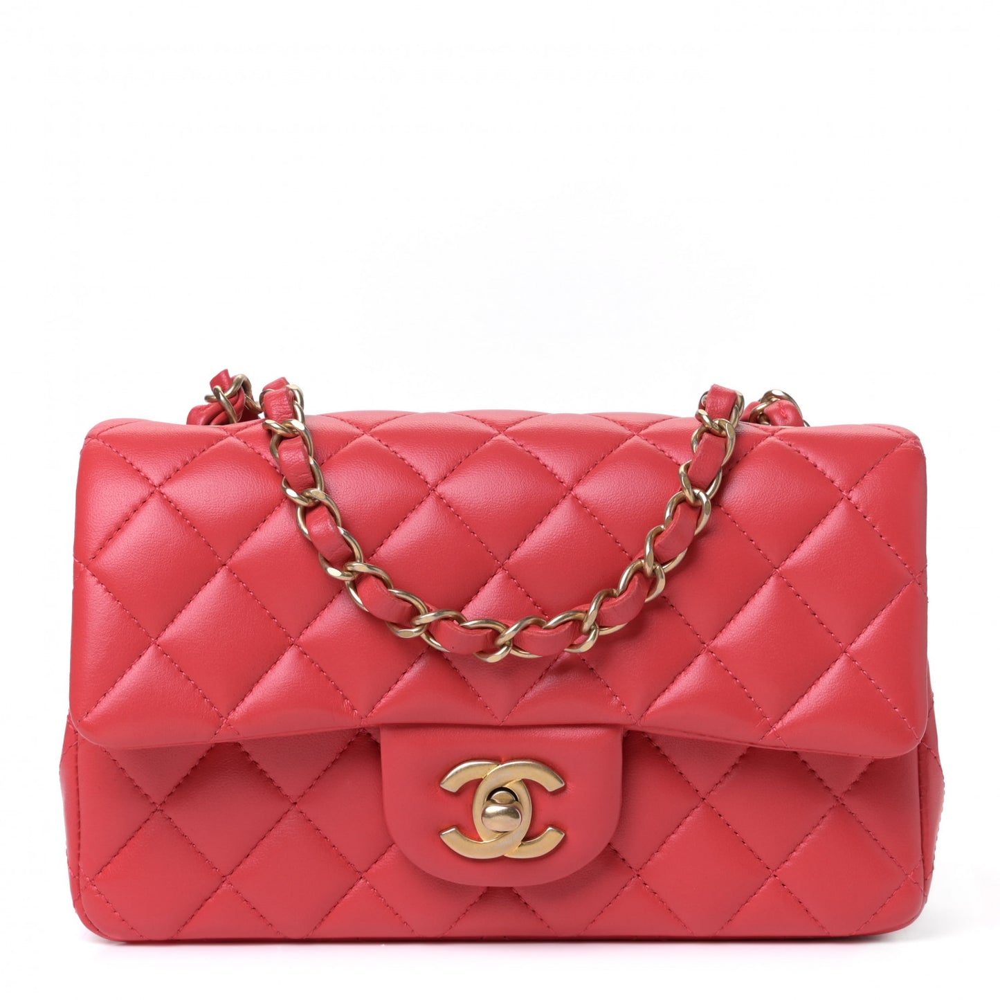 Lambskin Quilted Mini Rectangular Flap Red