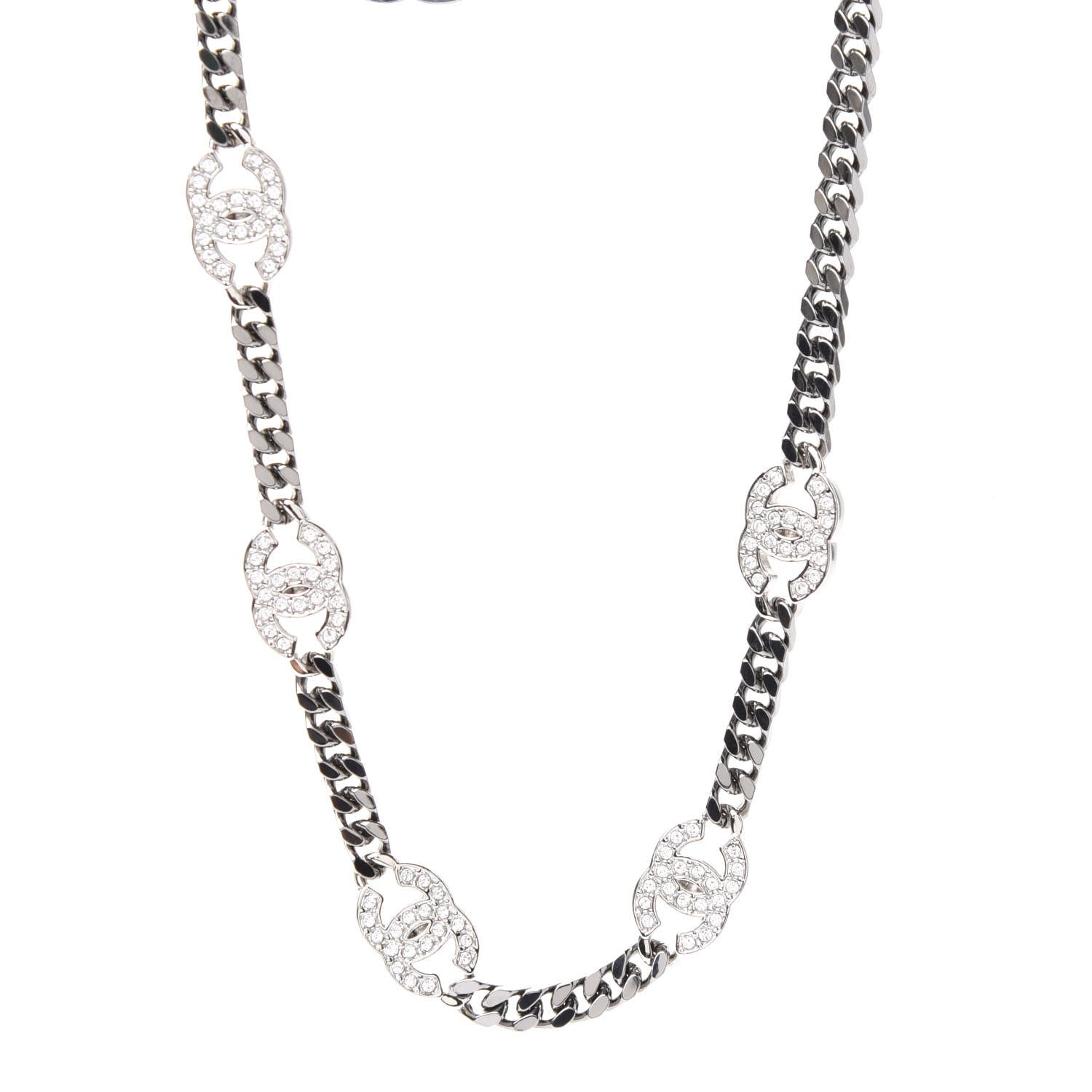 Chanel Ruthenium Crystal Chain CC Choker Silver 1 of 4