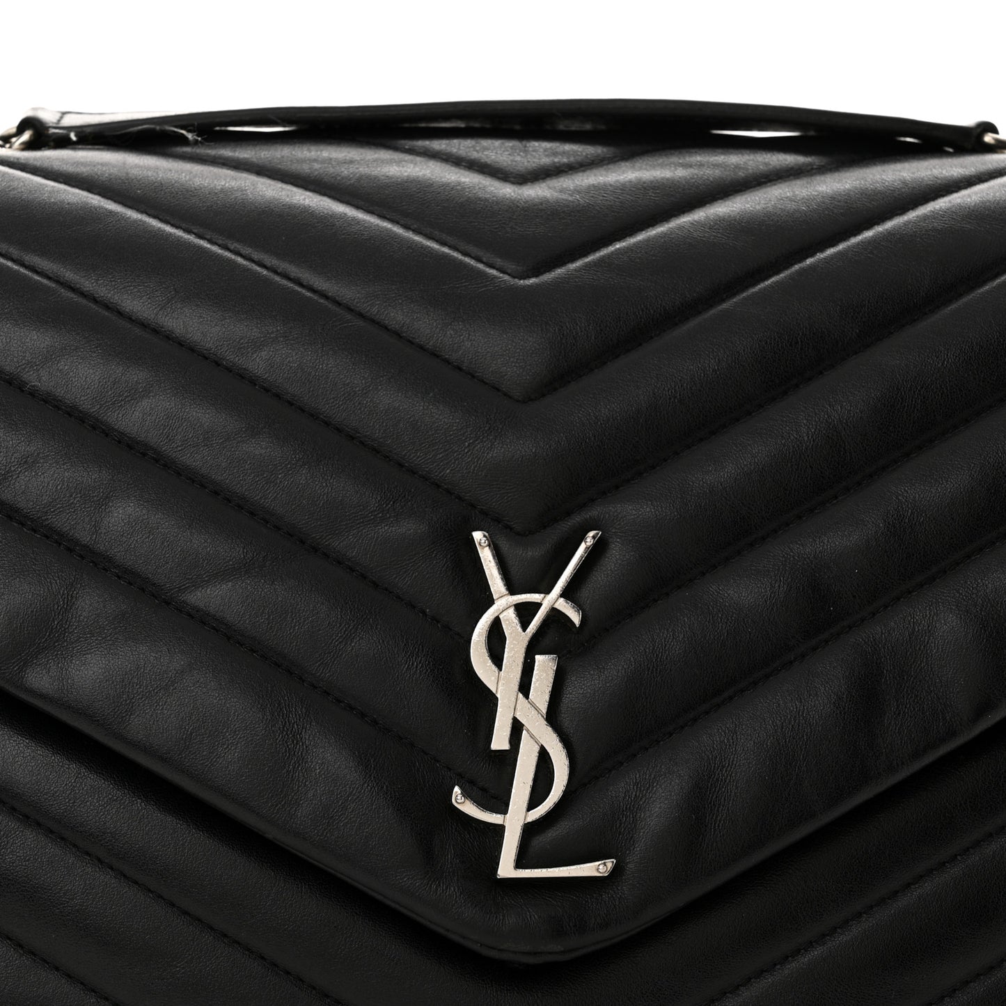 Calfskin Y Quilted Monogram Large Loulou Chain Satchel Black