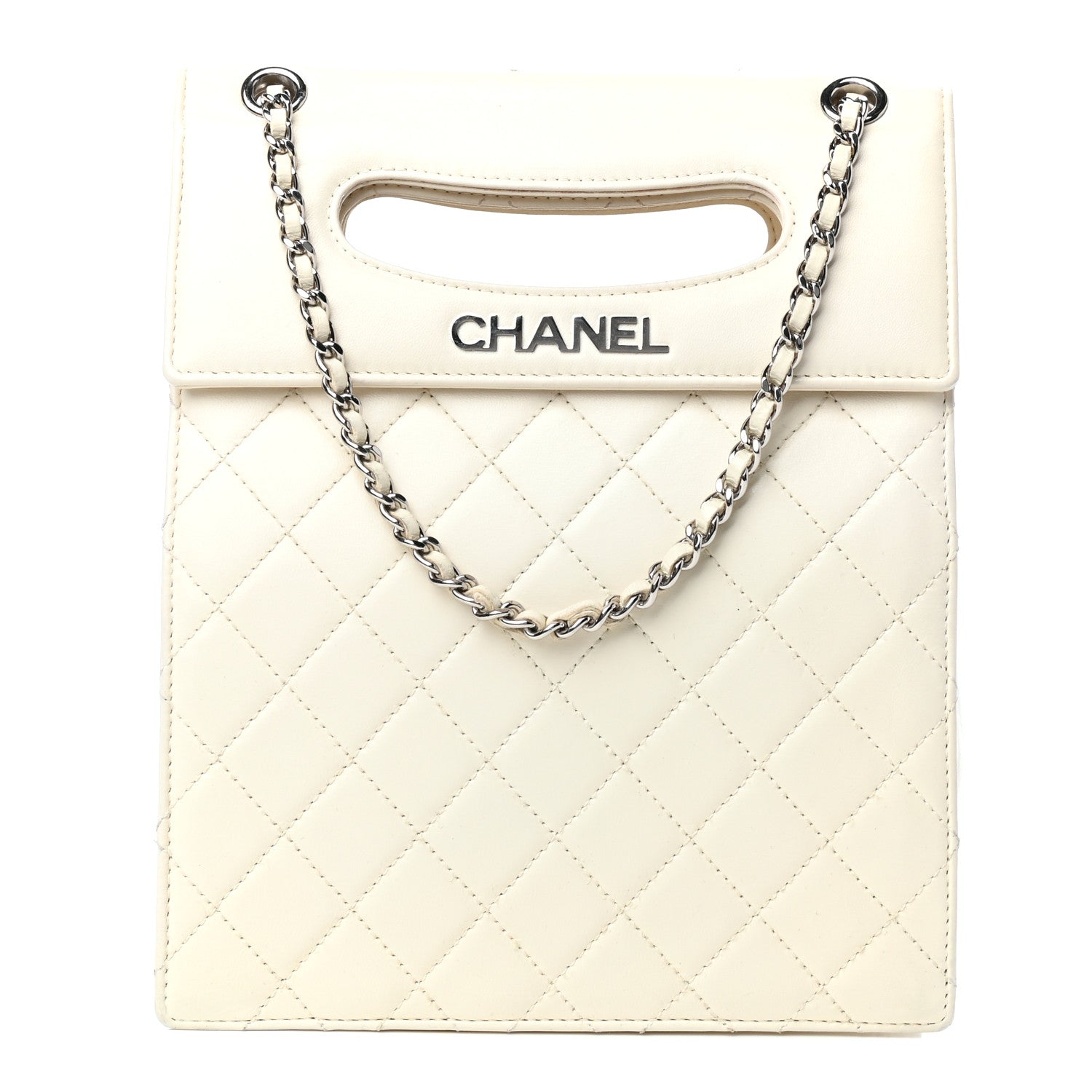 Chanel Lambskin Top Handle Logo Flap White 1 of 10