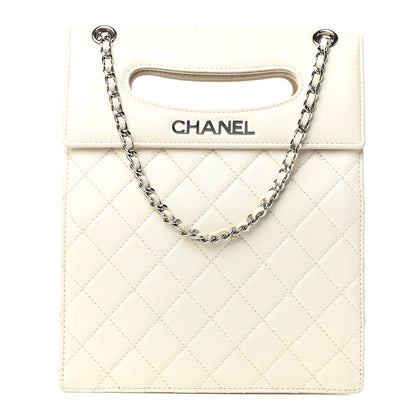 Chanel Lambskin Top Handle Logo Flap White 1 of 10