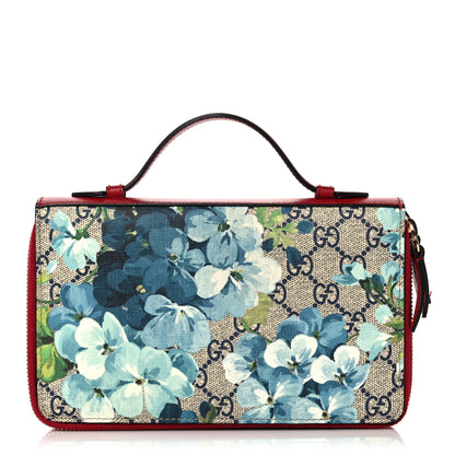 Gucci GG Supreme Monogram Blooms Travel Document Case Beige Blue Navy Hibiscus Red 1 of 13