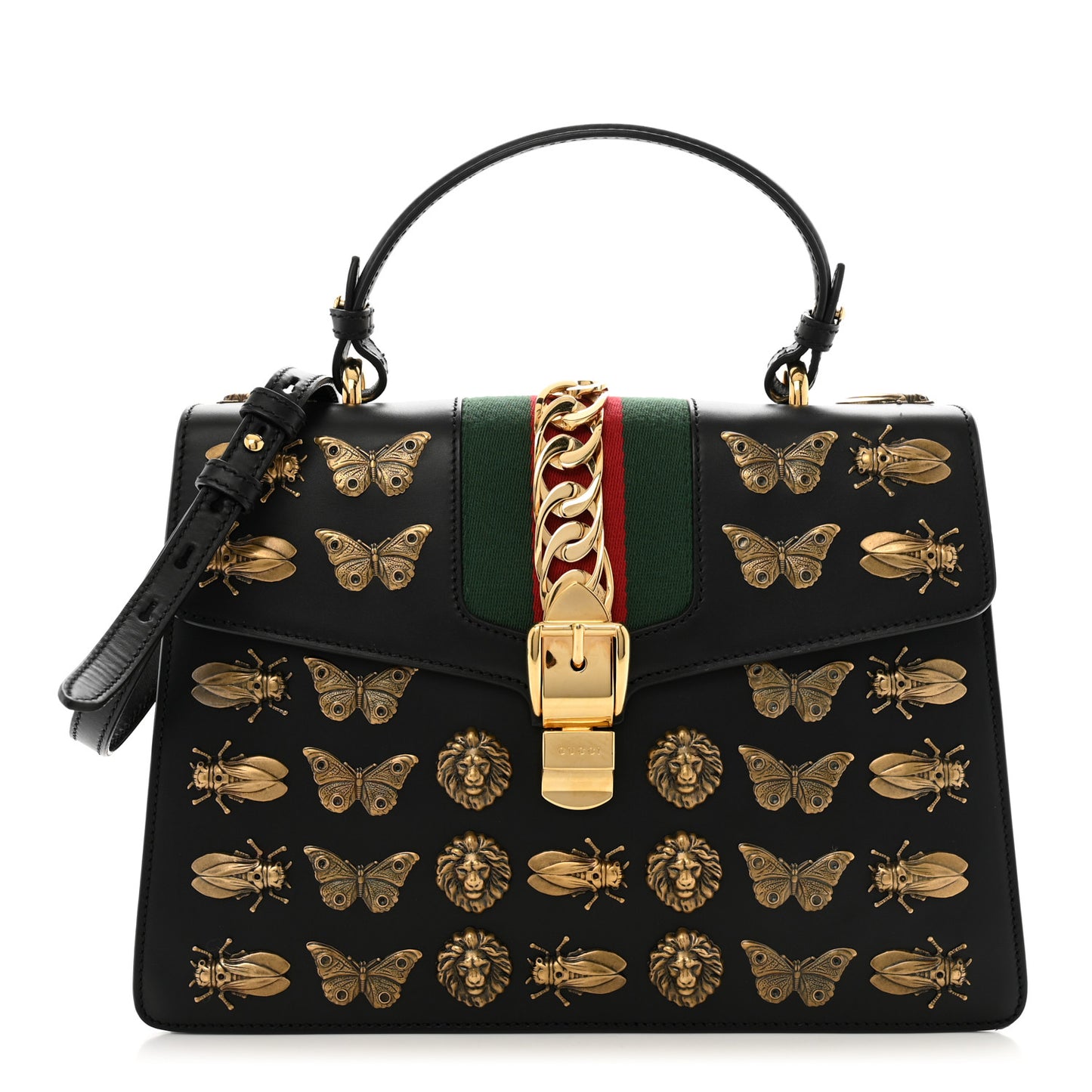 Calfskin Animal Studs Medium Sylvie Top Handle Bag Black
