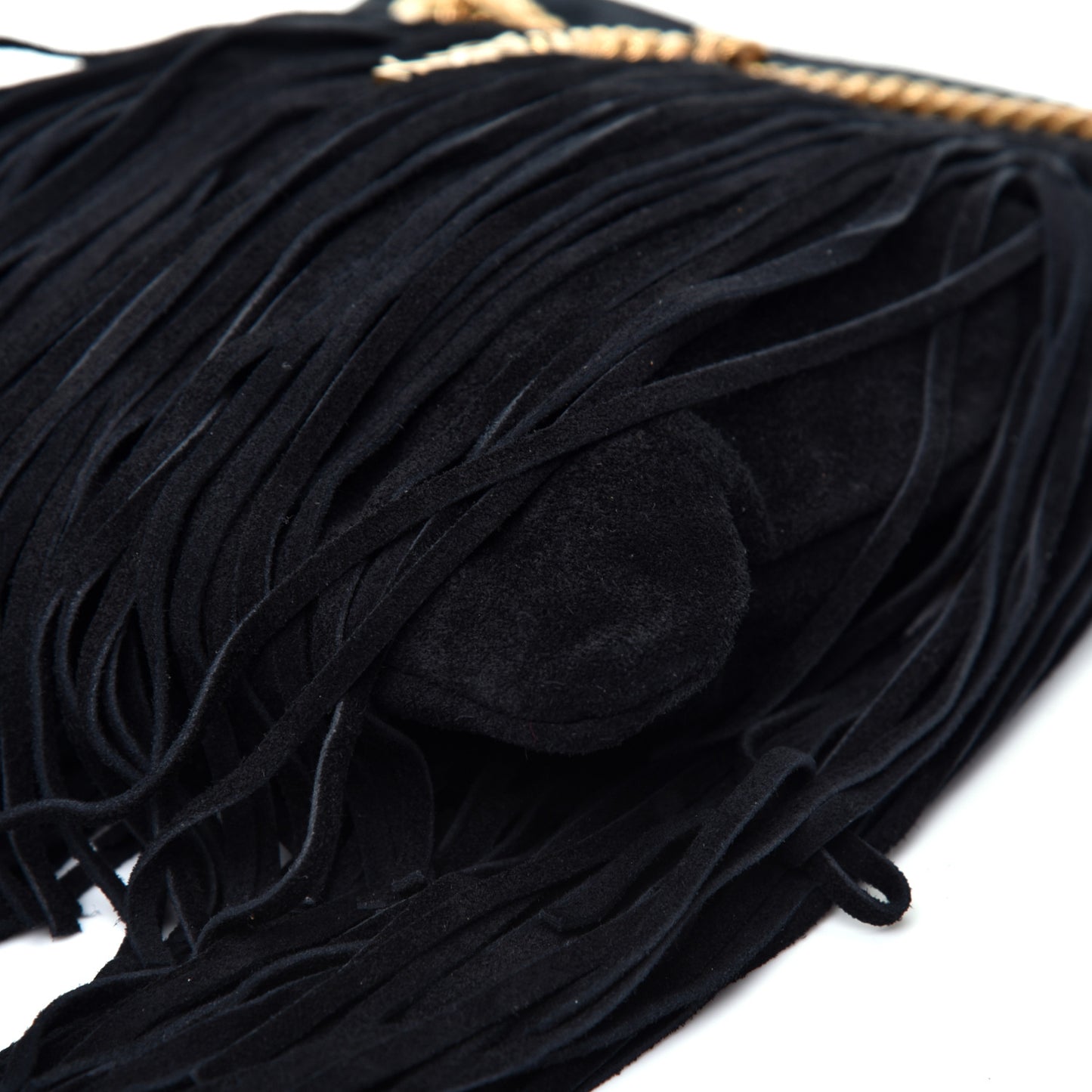 Suede Calfskin Small Grace Fringed Hobo Bag Rope Black