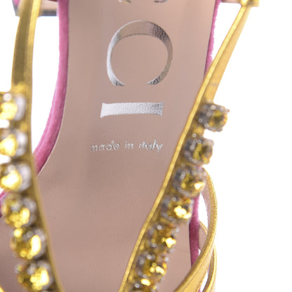 Gucci Velvet Nappa Crystal Zephyra Slingback Platform High Heel Sandals 38.5 Pink Gold 6 of 8