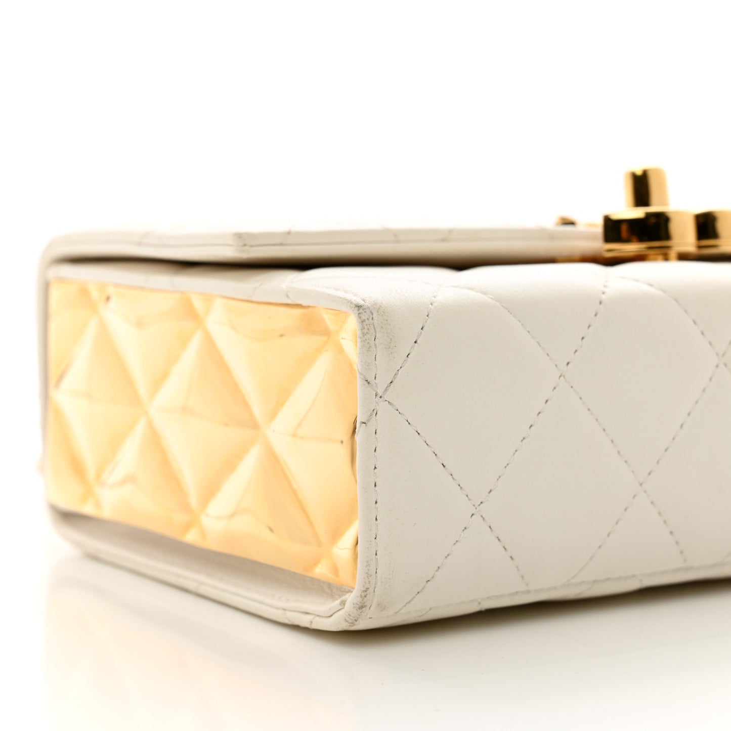 Lambskin Quilted Mini Golden Plate Flap White