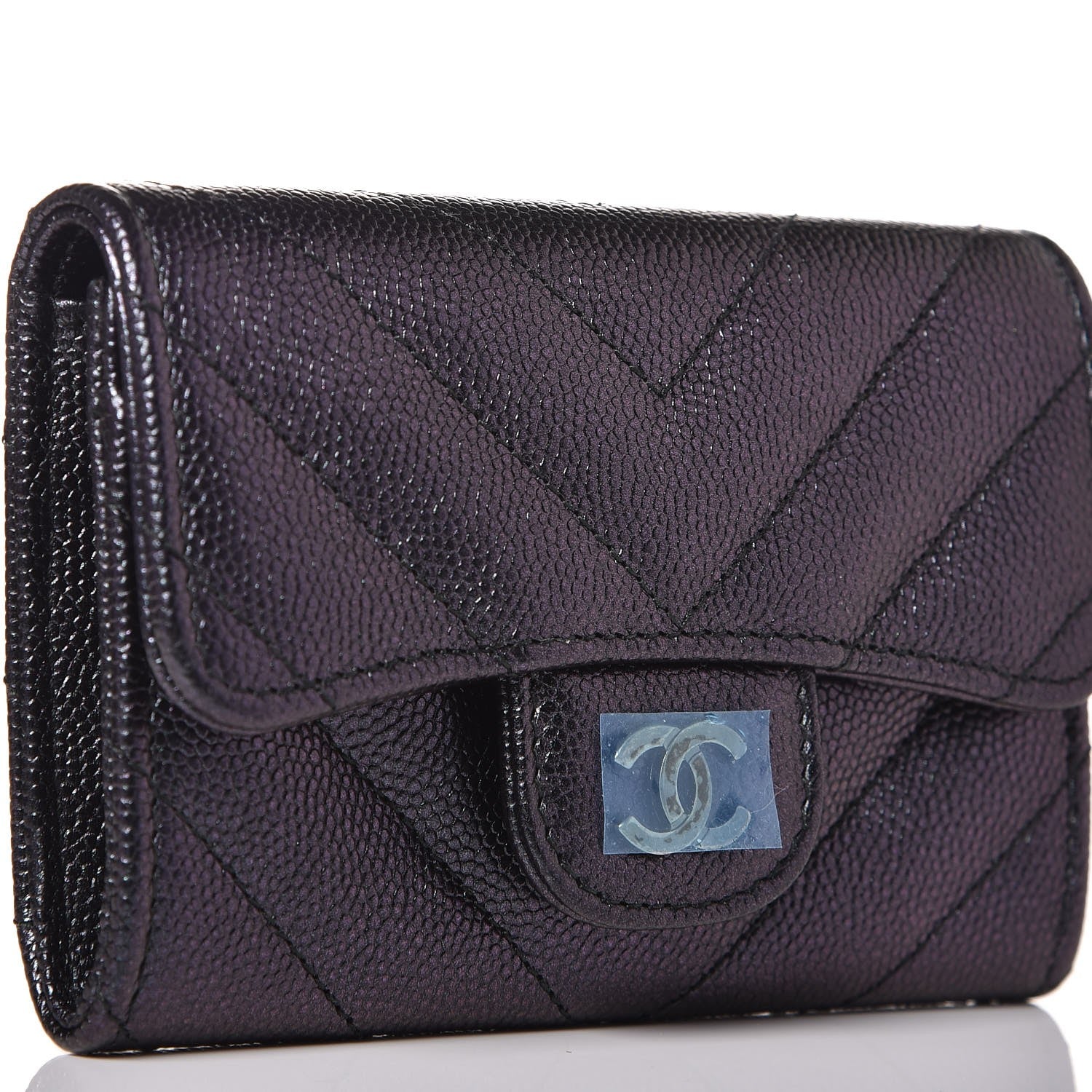 Chanel Iridescent Caviar Chevron Quilted Flap Card Holder Black 9 of 9