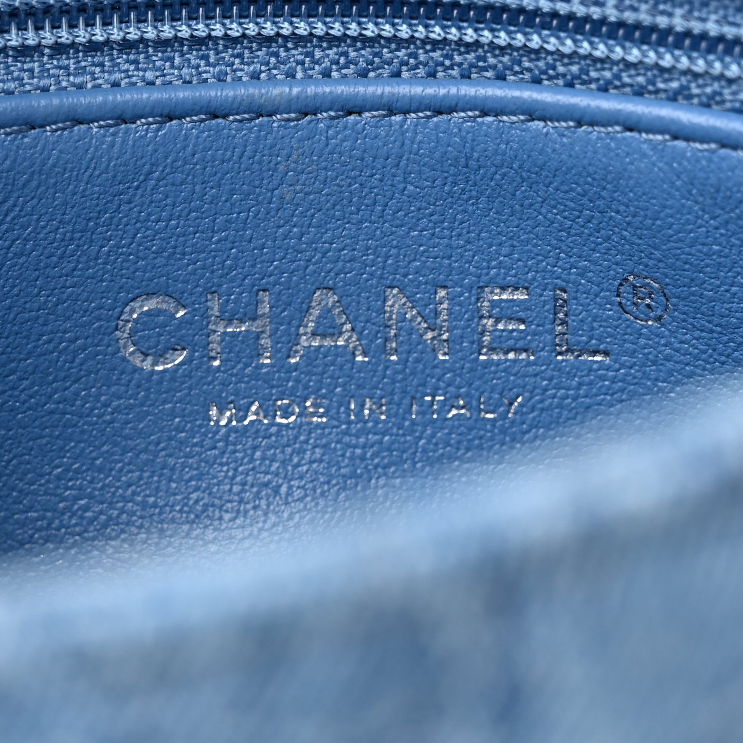 Denim Quilted Camellia Sweetheart Mini Flap Blue