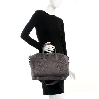 Givenchy Nubuck Crocodile Embossed Medium Antigona Washed Black 3 of 8