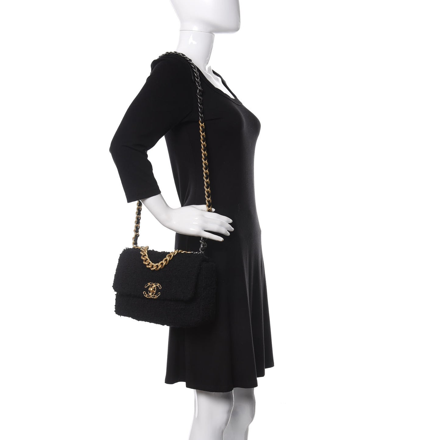 Tweed Quilted Medium Chanel 19 Flap Black