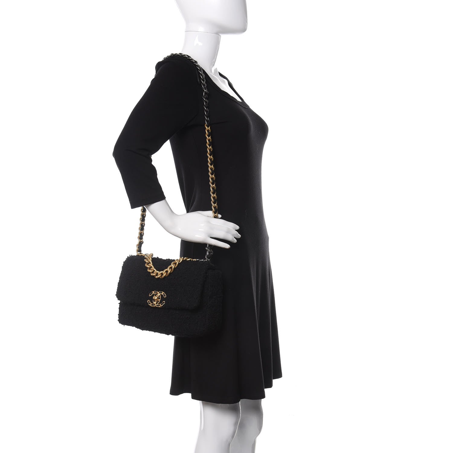 Chanel Tweed Quilted Medium Chanel 19 Flap Black 2 of 9