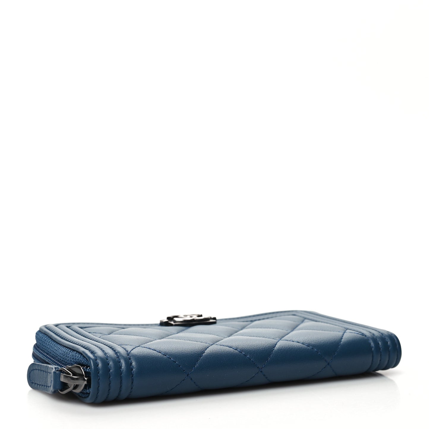 Lambskin Quilted Small Boy Zip Around Wallet Blue