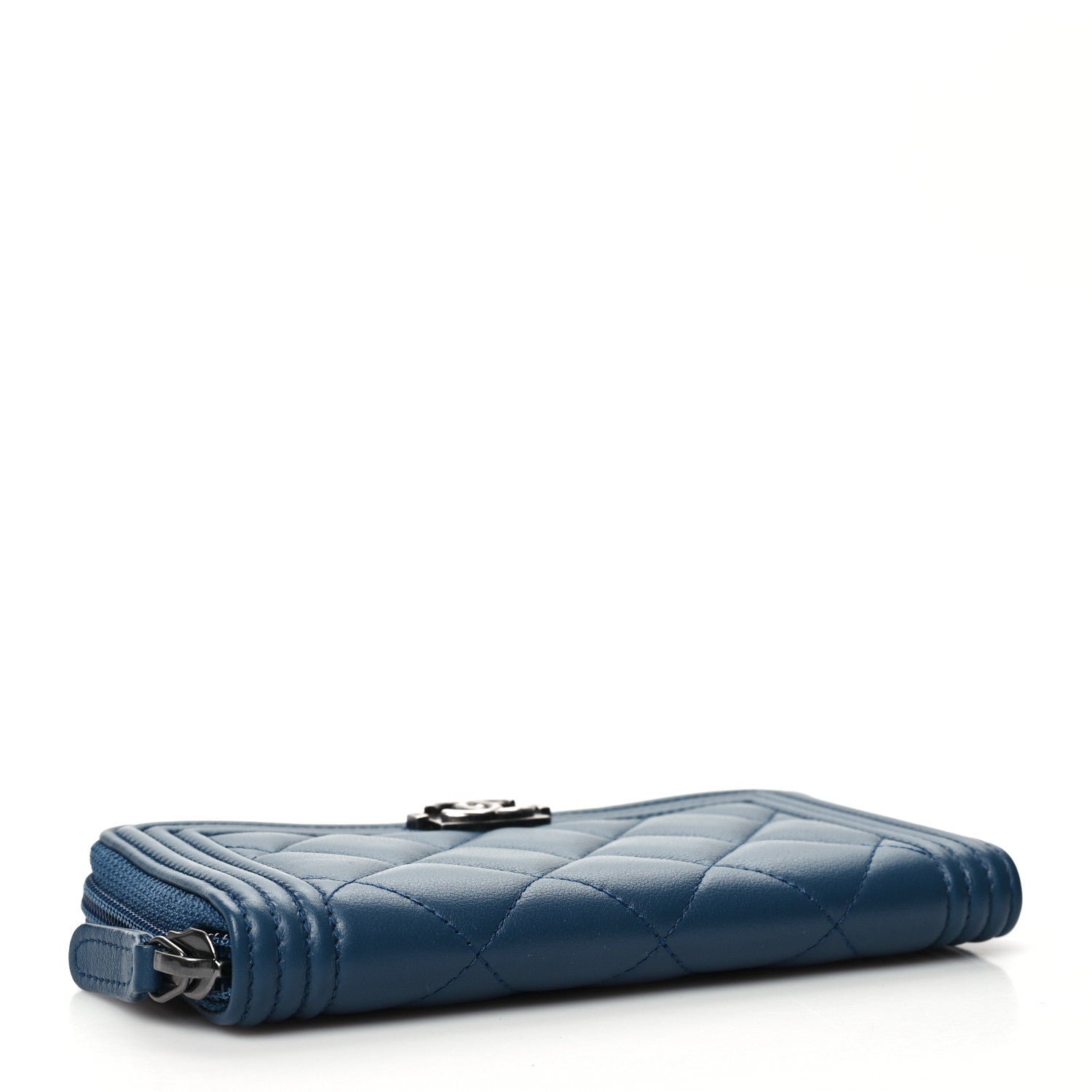 Chanel Lambskin Quilted Small Boy Zip Around Wallet Blue 4 of 11