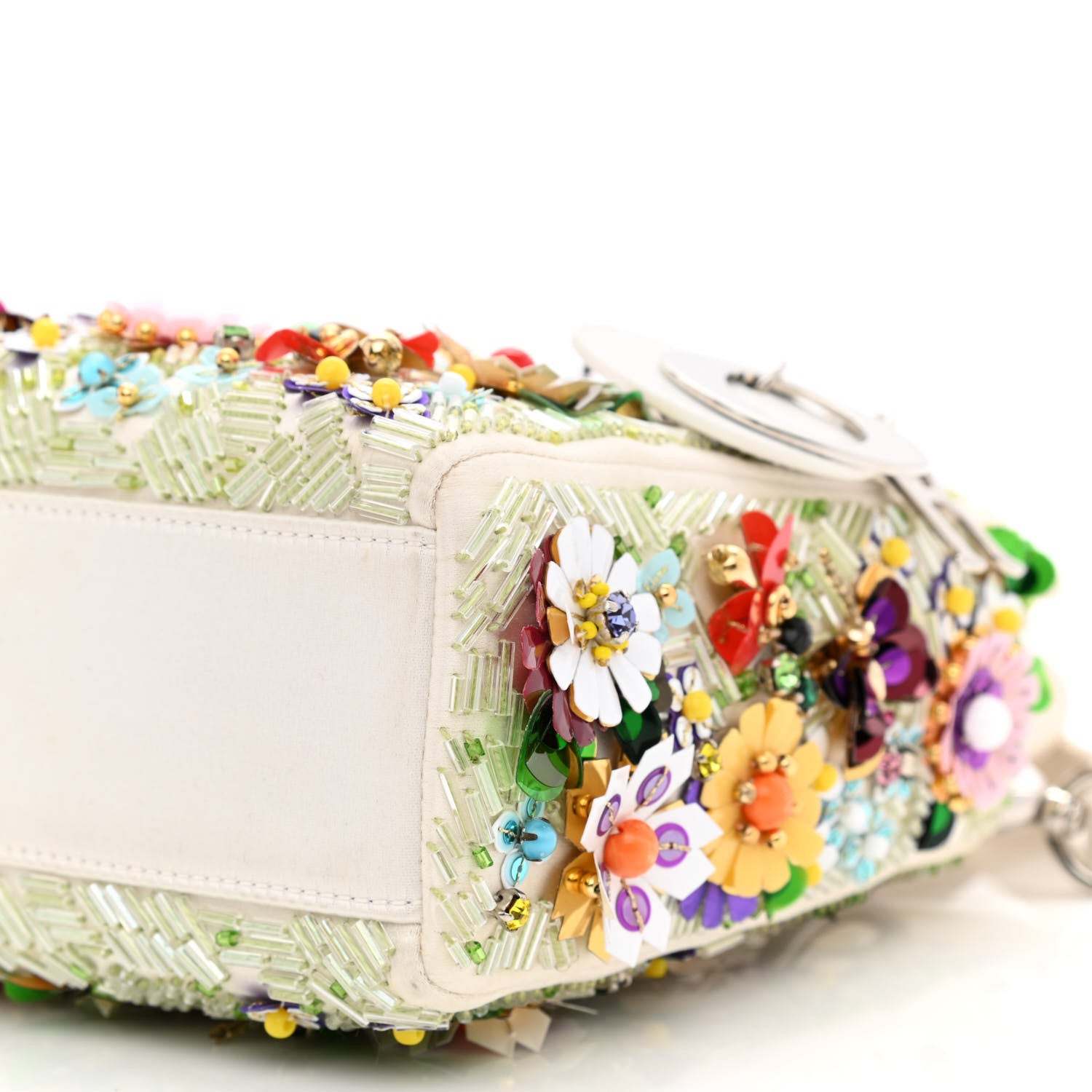 Christian Dior Satin Beaded Floral Embroidered Mini Lady Dior White Multicolor 10 of 13