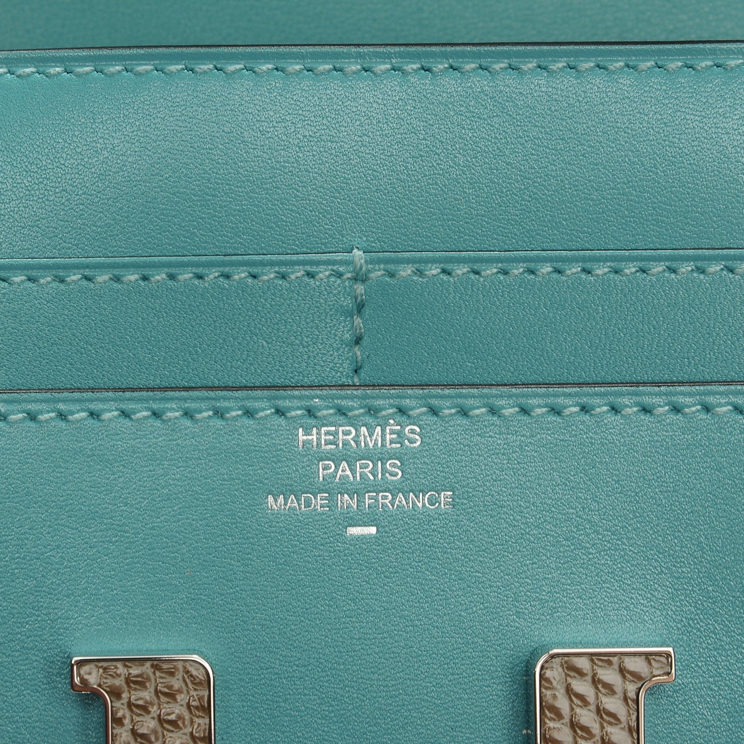 Hermes Tadelakt Lizard Constance Short Wallet Bleu Atoll Ficelle 6 of 7